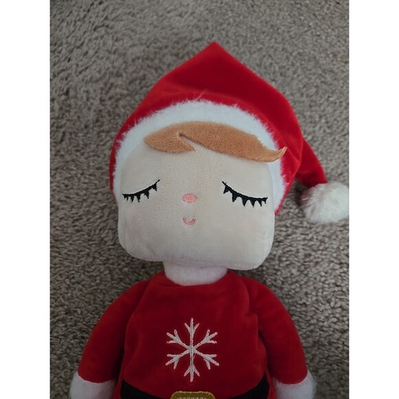 MeToo Sleeping Angela Red Christmas Dress Santa Hat Plush Doll 14” Kids Toys - Picture 2 of 5